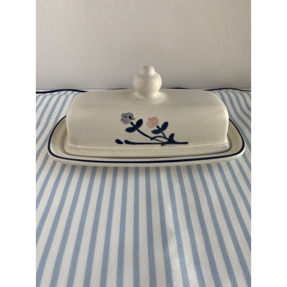 Pfaltzgraff Windsong Butter Dish Blue And Pink Flowers Made USA Vintage 1985
